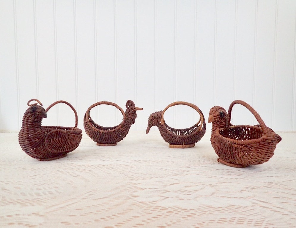 Vintage Bird Baskets Mini Easter Baskets Flock of Birds Quail