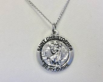 Saint Christopher sterling silver pendant with curb chain