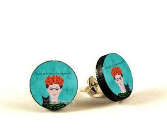 Frida Kahlo Earrings, Frida Kahlo Jewelry, Frida stud, decoupage earrings, Hypoallergenic Earrings for Sensitive Ears