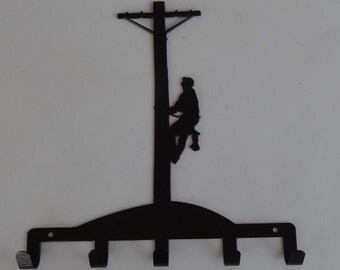 lineman key rack,key holder is 10.5"x10" made of 16 gauge steel,metal art,lineman wall art,makes a great,lineman gift,made in USA , route 66