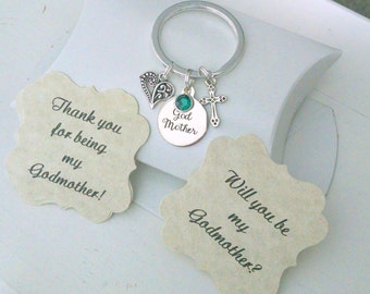 Godmother Keychain, Will You Be My Godmother, Gift For Godmother, Thank You For Being My Godmother, Godmother Gift, Charm Is Size Of Nickle