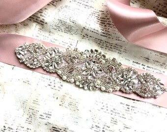 Wedding Sash, Beaded wedding sash, pearl wedding sash, blush wedding sash, pink wedding sash, blush sash, pearl sash, rose gold wedding sash