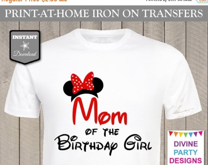 SALE INSTANT DOWNLOAD Print at Home Red Girl Mouse Mom of the Birthday Girl Iron On Transfer / Printable / T-shirt / Family / Trip / Item #2