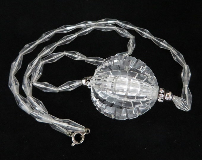 Vintage Clear Beaded Necklace, Disco Ball Beaded Plastic Necklace