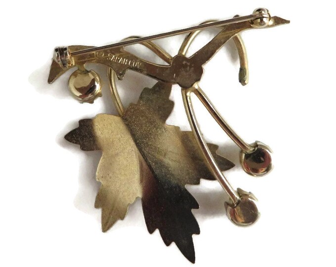 Sarah Coventry Leaf Brooch, Vintage Gold Tone Faux Pearl Pin