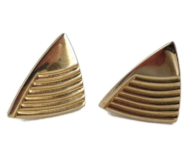 Speidel Triangle Cufflinks, Vintage Gold Tone Ridged Cuff Links, Men's Suit Accessory, Gift for Him, FREE SHIPPING