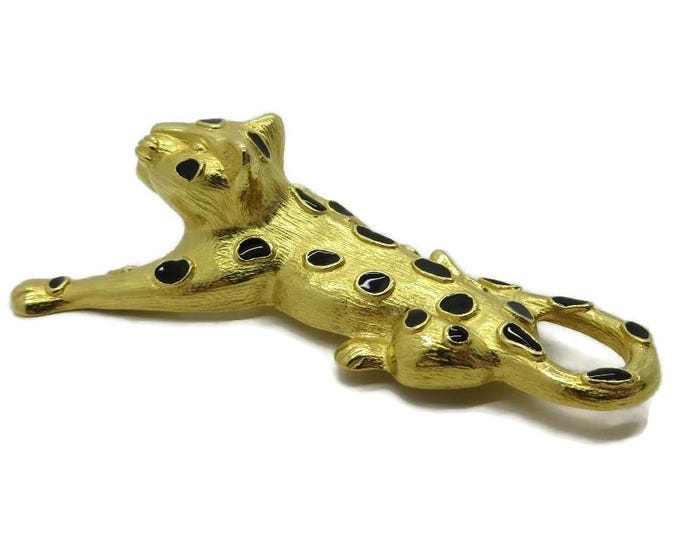 Vintage Trifari Gold and Black Enamel Leopard Brooch