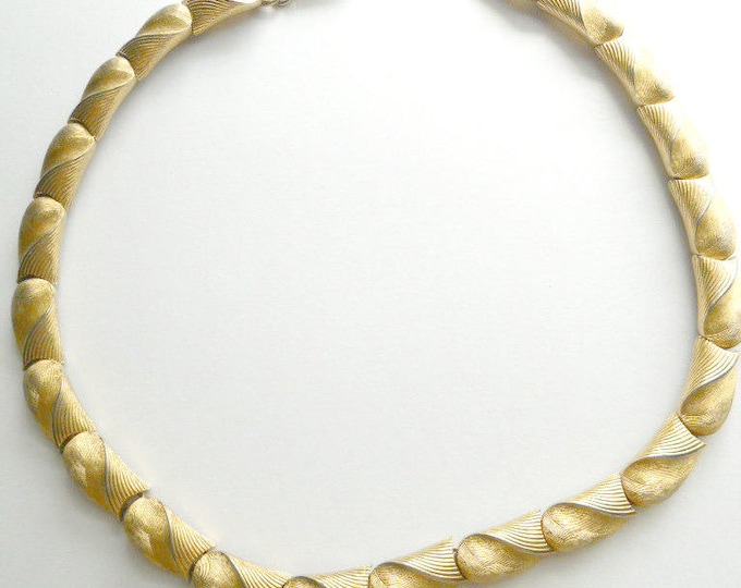 Trifari Brushed Gold Tone Necklace Designer Signed Estate Runway Gift Idea