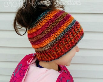 Ponytail hat, messy bun hat, crochet hat