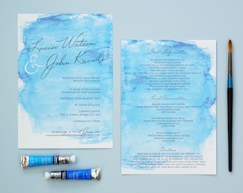 Evening Watercolour Wedding Invitations - Seabreeze Blue
