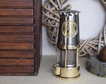 Old Vintage English Metal And Brass Miner's Lamp