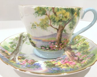 Shelley Woodlands Pattern, Shelley Teacup and Saucer, Richmond Shape Tea Cup and Saucer, Tea Cups Vintage, Shelley China