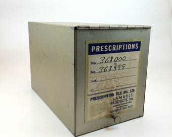 Vintage Metal Prescription File Box pharmacy