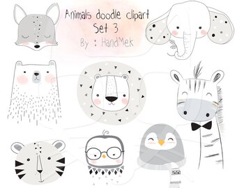 Animals doodle set 3, Woodland Clipart ,Animals clipart Instant Download PNG file - 300 dpi