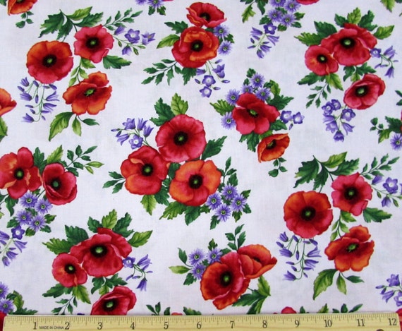 Poppy Fabric Poppy Flower Panache From Benartex 100 Cotton