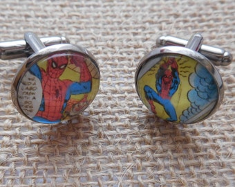 Handcrafted Spiderman Cufflinks - Fun Valentines Gift for him, Comic Book Gift, boyfriend gift or Spiderman gift for husband