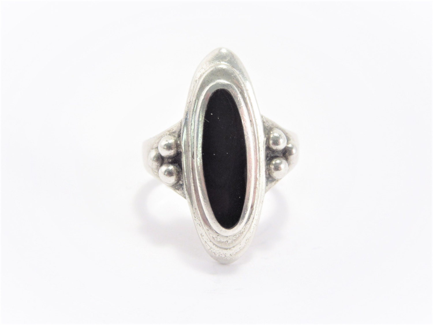 Vintage Oval Black Onyx Sterling Ring Size 7