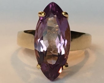 Vintage Amethyst Ring. 14K Yellow Gold Setting. 3+ Carat. Unique Engagement Ring. February Birthstone. 6th Anniversary. Estate Jewelry