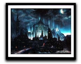 Dark Souls, Art Print, Game painting, Gothic, Moonlight, Wall Art, Home decor, Fine Art print A3