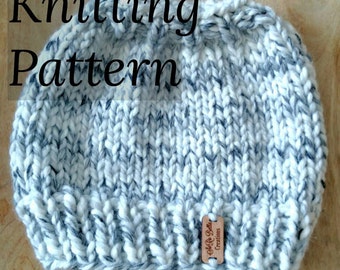 PATTERN // Knit Messy Bun Hat Pattern // Ponytail Hat // Adult & Child Sizes
