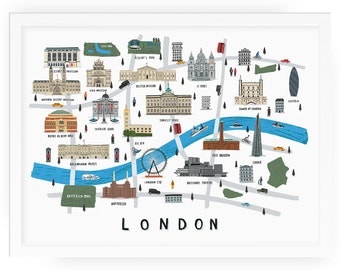 London map illustrated print - map print illustration london map london map print london art london map art london print london wall art