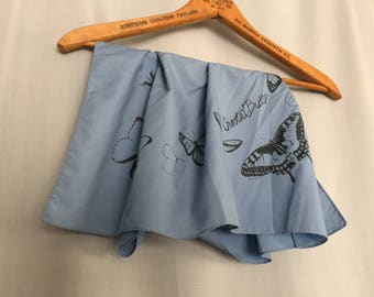 Butterfly Scarf Vintage Blue Black Handkerchief