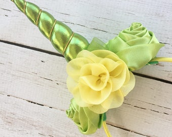 Flower Unicorn Headband - Spring Unicorn Horn Headband - Green Unicorn Party Headband - Magical Unicorn Headpiece for Dress Up or Cosplay -