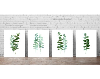 Eucalyptus Leaves set 4 Botanical Prints, Minimalist Scandinavian Room Decoration, Green Leaf Botanical Plant Poster, Kitchen Illustration