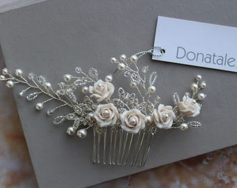 Bridal Hairpiece Wedding Hair Piece Wedding hair comb Bridal hair comb Bridal hair piece Rose Wedding headpiece Ivory Wedding - SANDRA