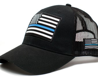 Thin Blue Line USA flag Posse Comitatus Unisex Adult One-Size Cap Hat Black …