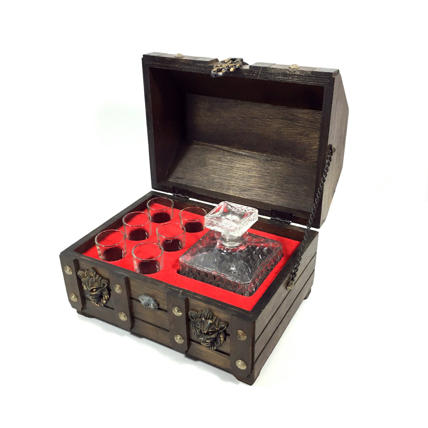 Vintage Treasure Chest Barware Set with Clear Diamond Cut
