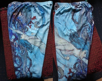Mermaid Leggings (Froggen Legs) all sizes Painting Art Dulac Goble Black Galaxy Milk Under The Sea Blue Purple Yellow Gold medium large