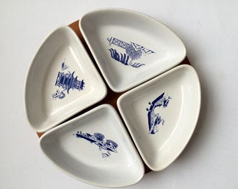 Willow Pattern Quarter Dishes, Set of 4