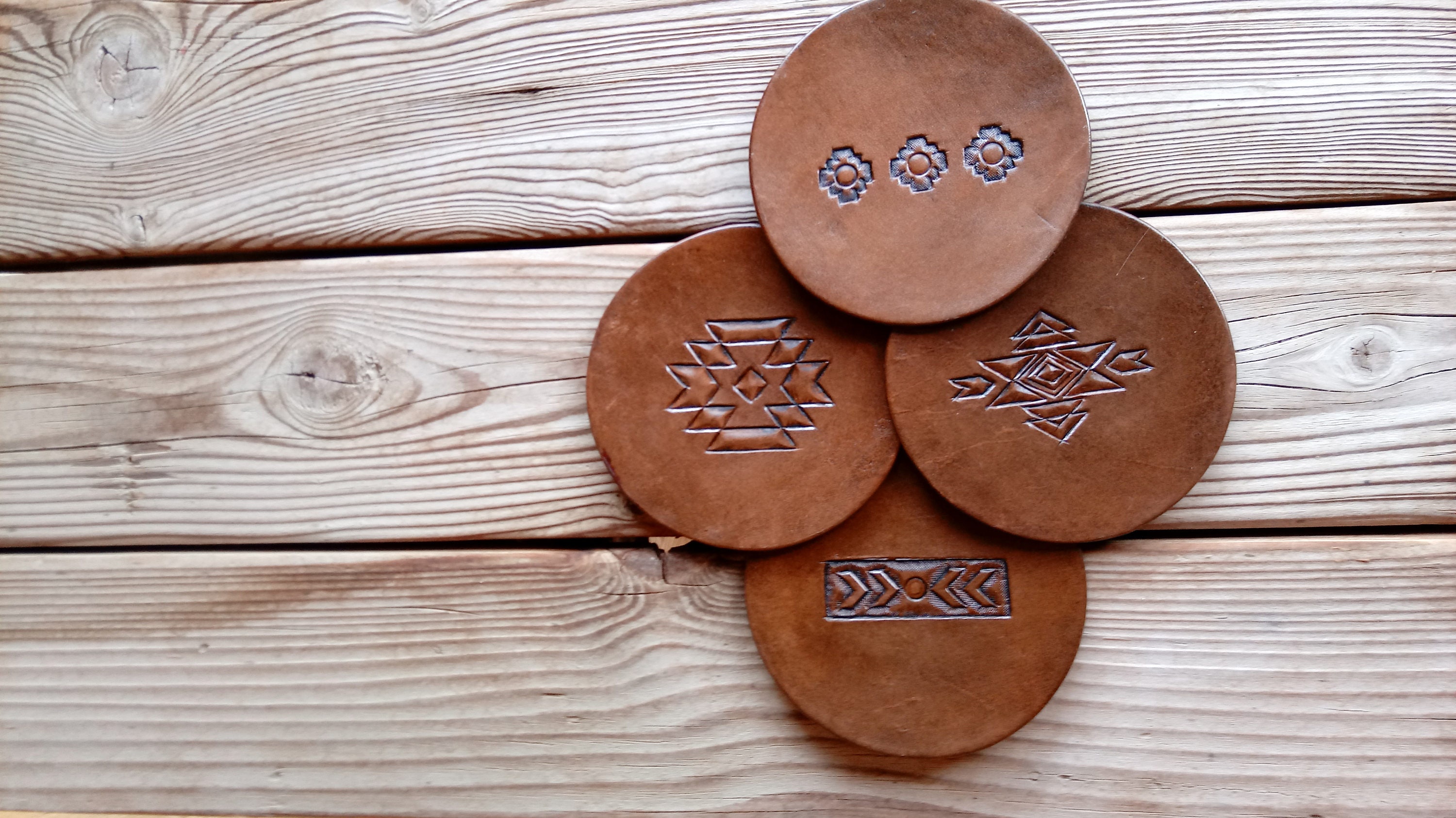 Southwest coasters Hand carved and tooled leather coasters
