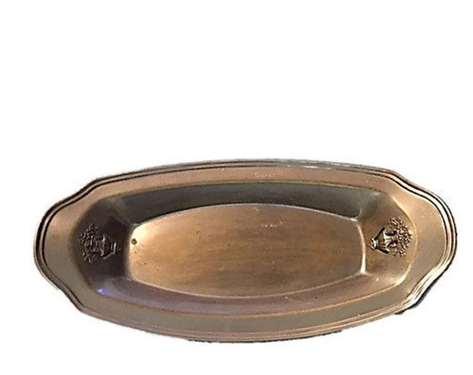 Rare 1940's Danish Tray - Antique Holloware Bread Tray with Floral Design - Retro Metal Tray,