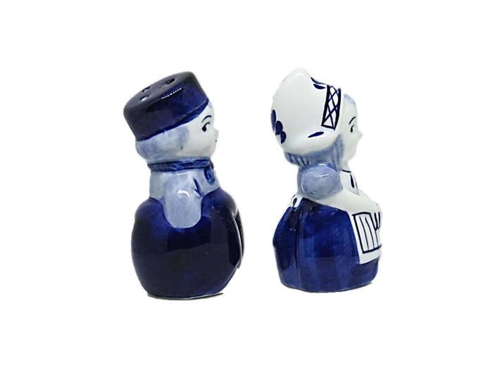 Delft Blue Salt & Pepper Set | Delft Ceramic Figures | Pottery Little Dutch Boy and Girl | Vintage Holland | Kitchen Dining Tableware Mom