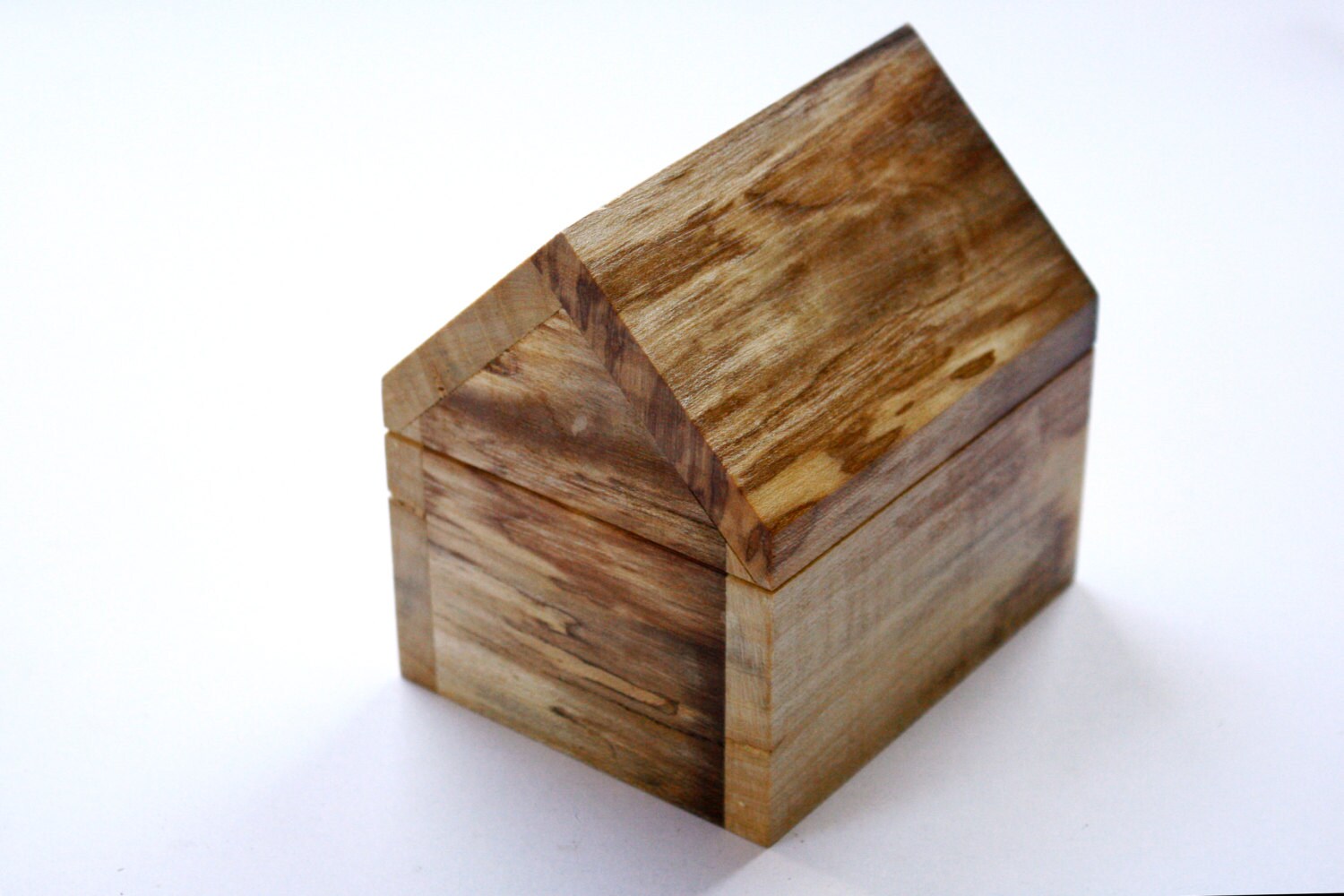 House shaped wooden trinket box handmade from recycled wood