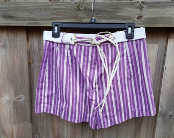 1970's Hippie Boho Purple Stripped Hot Pant Shorts