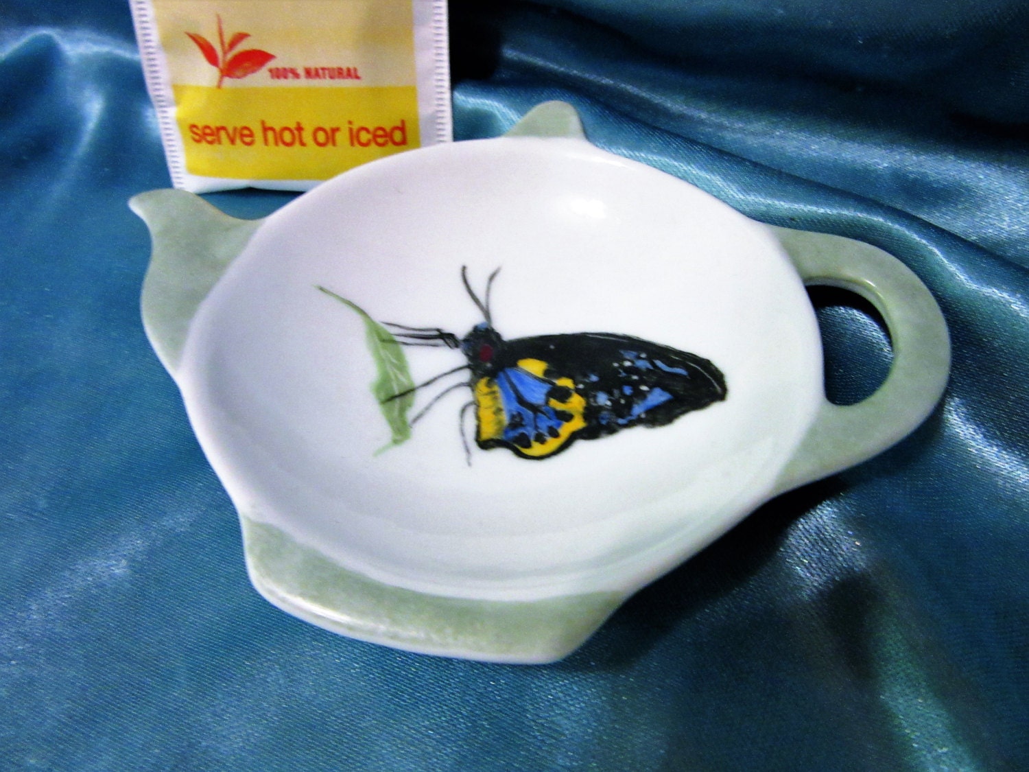 Tea Bag Holder Butterfly Handmade Porcelain Ceramic Pottery