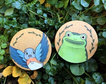 Over the Garden Wall - Beatrice & Jason Funderburker (Frog) Hand Painted Character Pins / Buttons / Brooches