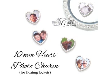 Floating Locket Photo Charm • Heart • 10mm • Custom Made Using Your Picture