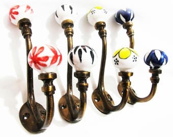 4 x Assorted Vintage Style Ceramic Coat Hook - Hanger Door Home Cafe Office Wall Decor Shabby Chic
