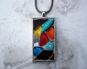 Mosaic Pendant with Stained Glass and Beads