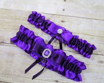 Purple and Plum Garter Set, Dark Purple Garter, Keepsake and Toss Garter Set, Ribbon Garter, Prom Garter, Bridal Garter, Wedding Garter