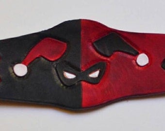 Harley Quinn Leather cuff, Harley Quinn Leather bracelet, Harley Quinn cosplay, suicide squad, joker cosplay