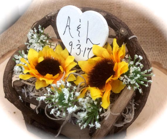 Sunflower Twig & Vine Bench Country Barn Wedding Cake Topper Personalized