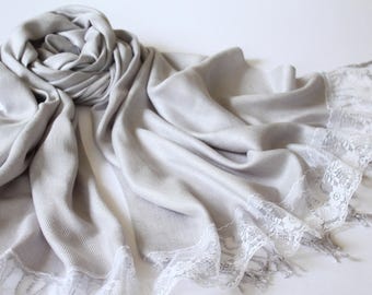 LIGHT GRAY SCARF - light gray shawl - bridal scarf - silver bridal shawl - silver pashmina - bridesmaid gift - silver shawl - silver scarf