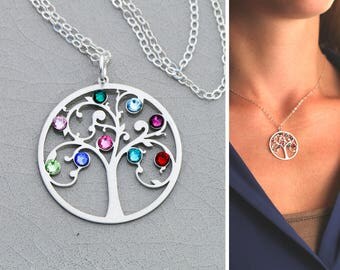 SALE • Family Tree Necklace • Sterling Silver Family Tree Jewelry • Family Tree Gift • Jewelry Family Gift •Grandmother Mom Birthstone•BB_17