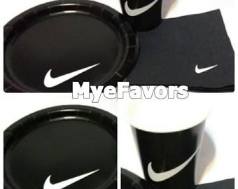 25 Swoosh Round Paper Cake Plates, Beverage Napkins and Cups Tableware Set- Nike Basketball Theme Supplies for Baby Shower, Birthday Party &