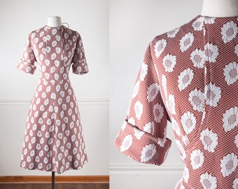 Plus Size 60s Dress, Daisy Dress, Burnt Orange Dress, Fit and Flare Dress, 50s Style Dress Midi Dress Rockabilly Dress Retro Dress Day Dress
